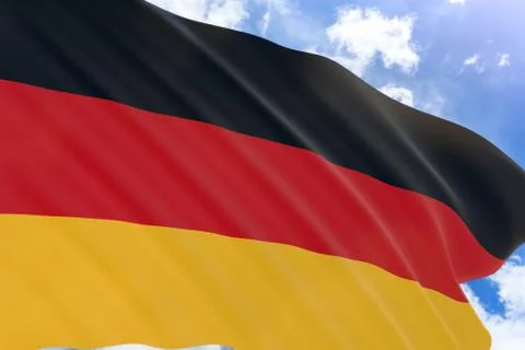 3D rendering of Germany flag waving on blue sky background Stock Photos