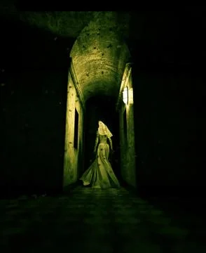3d rendering of a ghost bride in haunted house Stock Illustration