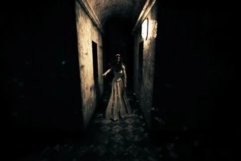 3d rendering of a ghost bride in haunted house Illustrazione stock