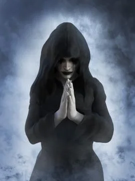 3D rendering of a ghost nun praying. Stock Illustration