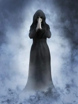 3D rendering of a ghost nun praying. Stock Illustration