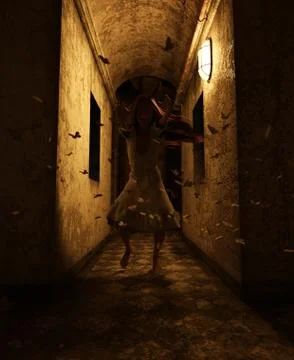 3d rendering of a ghost woman in haunted house Stock Illustration