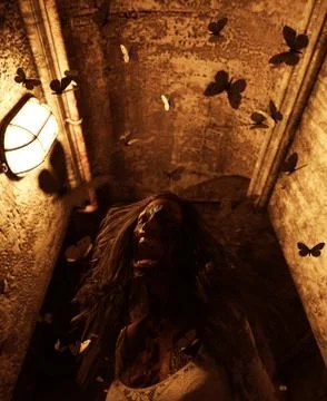 3d rendering of a ghost woman haunted house Illustrazione stock