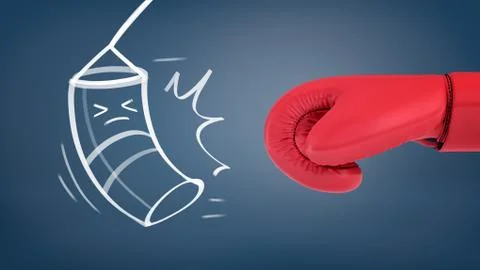 3d rendering of a giant red boxing glove near a chalk drawing of a heavy bag Stock Illustration