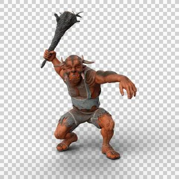 3D rendering of a giant Troll swinging a wooden weapon in his right hand isol Stock Illustration