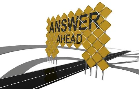 3D rendering of Giant yellow road signs with answer ahead word Stockillustratie