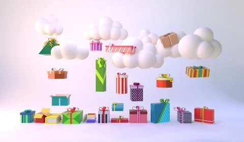 3d rendering of gift and clouds. Stock Illustration