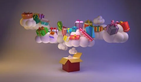 3d rendering of gift and clouds. Stock Illustration