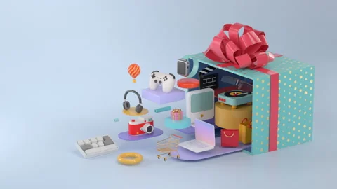 3d rendering of gift box and Online shopping. Stock Footage 149336385