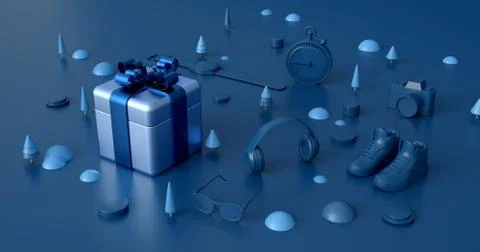 3d rendering of gift box and Christmas tree. Stock Illustration