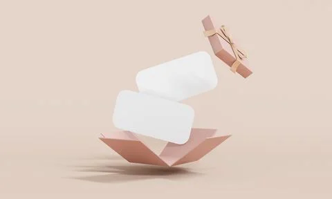 3D Rendering of gift box explosion show blank paper vouchers inside on back.. 스톡 일러스트