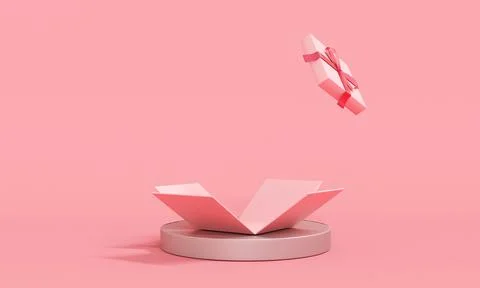 3D Rendering of gift box explosion show blank space inside on pastel backgr.. 스톡 일러스트