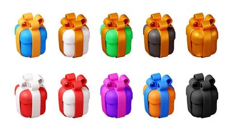3d rendering gift boxes with colorful ribbons Stock Illustration