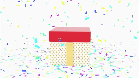 3D Rendering Gift Wrapping Animation with falling confetti.With white backgr Stock Footage 121853665