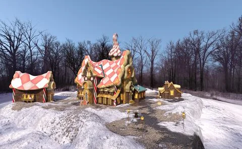 3D Rendering Gingerbread House Stock Illustration