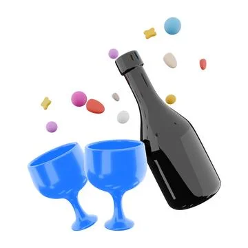 3d rendering glasses and wine with hearts around icon. 3d render valentine day Stock Illustration