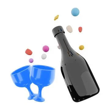 3d rendering glasses and wine with hearts around icon. 3d render valentine day Stock Illustration