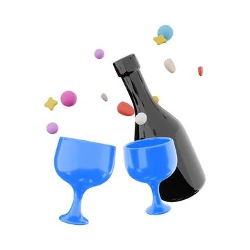 3d rendering glasses and wine with hearts around icon. 3d render valentine day Stock Illustration