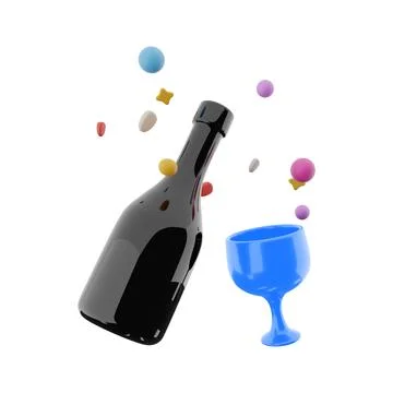 3d rendering glasses and wine with hearts around icon. 3d render valentine day Stockillustratie