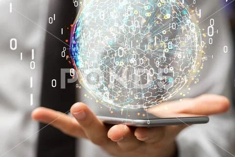A 3D rendering of global connectivity and binary code hologram ...