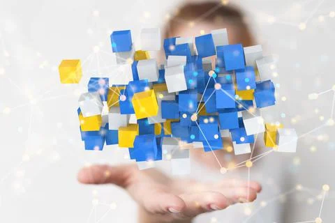 3D rendering of global networking in a hand Stock Photos