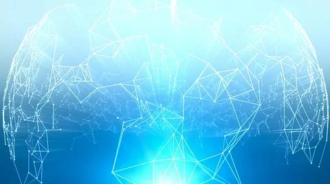 3D rendering of the globe with glowing connected polygonal elements Stock Illustration