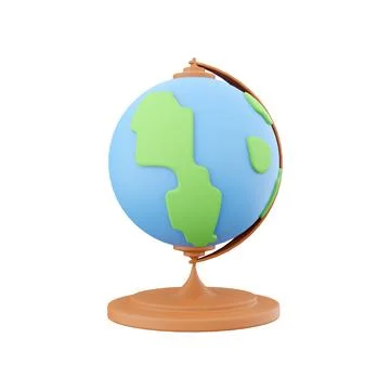 3d rendering globe. Planet Earth model with world map on base isolated on white Stock Illustration