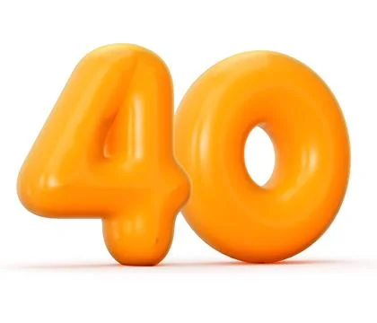 3d rendering of a glossy orange jelly number 40 on a white background. Illustrazione stock
