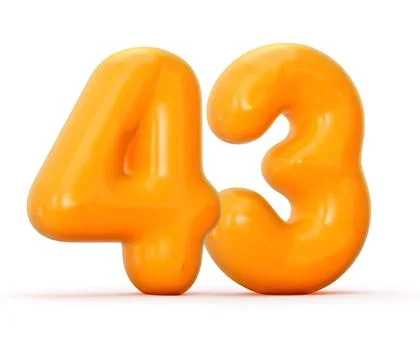 3d rendering of a glossy orange jelly number 43 on a white background. Illustrazione stock