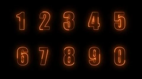 3D rendering glow of contours of numbers on a black background. Neon design e Stock Illustration