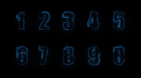 3D rendering glow of contours of numbers on a black background. Neon design e Stock Illustration