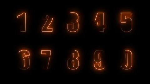 3D rendering glow of contours of numbers on a black background. Neon design e Stock Illustration