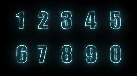 3D rendering glow of contours of numbers on a black background. Neon design e Stock Illustration