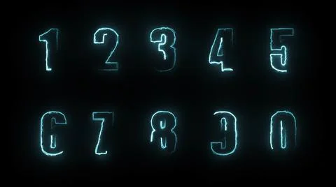 3D rendering glow of contours of numbers on a black background. Neon design e Stock Illustration