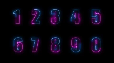 3D rendering glow of contours of numbers on a black background. Neon design e Stock Illustration