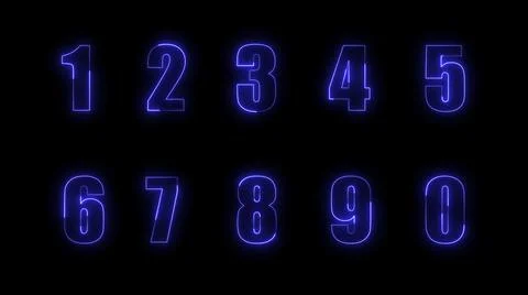 3D rendering glow of contours of numbers on a black background. Neon design e Illustrazione stock