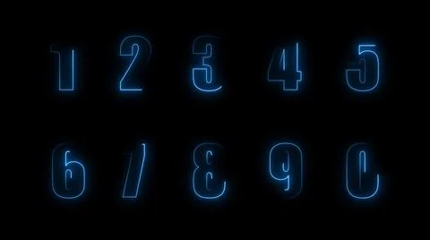 3D rendering glow of contours of numbers on a black background. Neon design e Stock Illustration