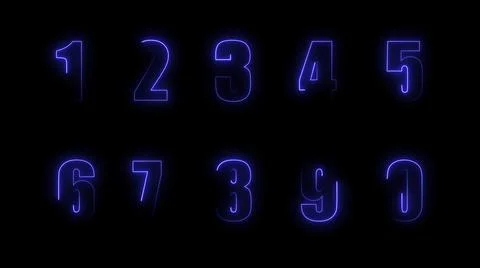 3D rendering glow of contours of numbers on a black background. Neon design e Stock Illustration