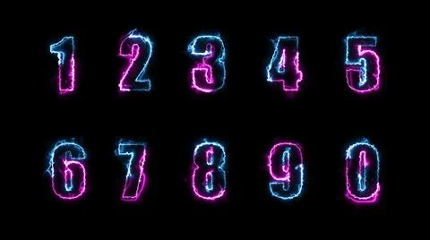 3D rendering glow of contours of numbers on a black background. Neon design e Stock Illustration