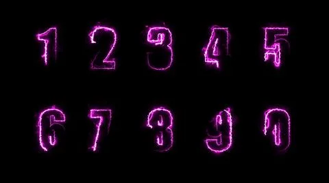 3D rendering glow of contours of numbers on a black background. Neon design e Stock Illustration