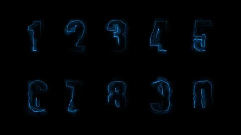 3D rendering glow of contours of numbers on a black background. Neon design e Stock Illustration