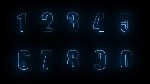 3D rendering glow of contours of numbers on a black background. Neon design e Stock Illustration