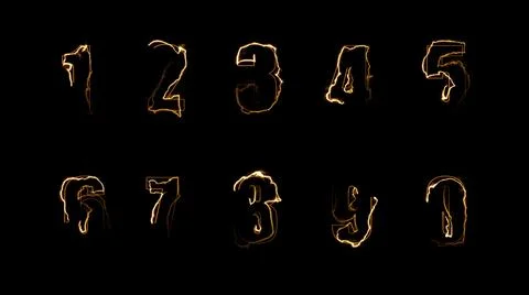 3D rendering glow of contours of numbers on a black background. Neon design e Stock Illustration
