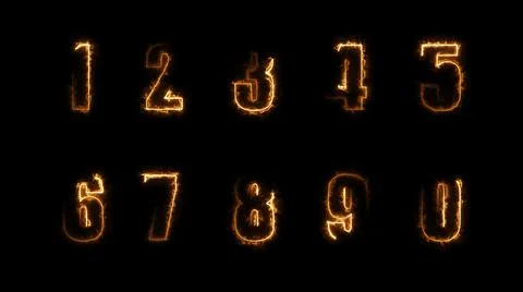 3D rendering glow of contours of numbers on a black background. Neon design e Stock Illustration