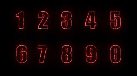 3D rendering glow of contours of numbers on a black background. Neon design e Stock Illustration