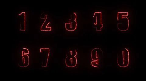 3D rendering glow of contours of numbers on a black background. Neon design e Stock Illustration