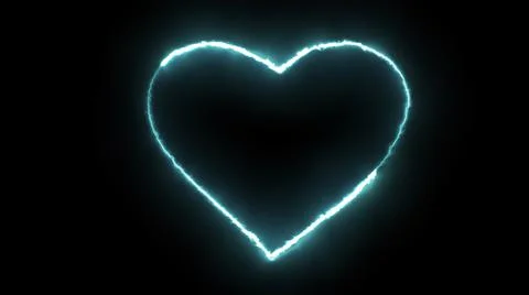 3D rendering glow effects of the contour of the heart on a black background.  Stock Illustration