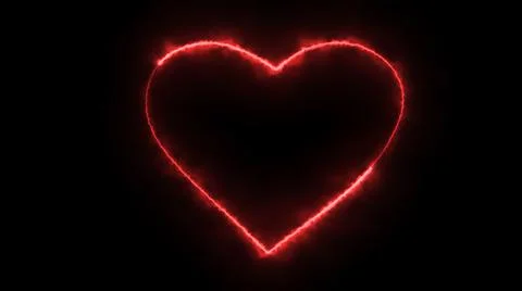 3D rendering glow effects of the contour of the heart on a black background.  Stockillustratie
