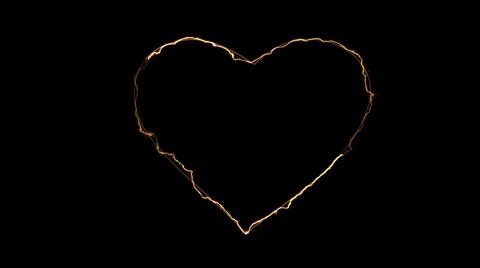 3D rendering glow effects of the contour of the heart on a black background.  Stockillustratie