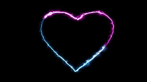 3D rendering glow effects of the contour of the heart on a black background.  库存插图